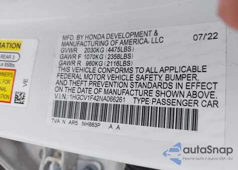 2022 Honda Accord Sport Special Edition из США, поврежденный, VIN 1HGCV1F42NA066261